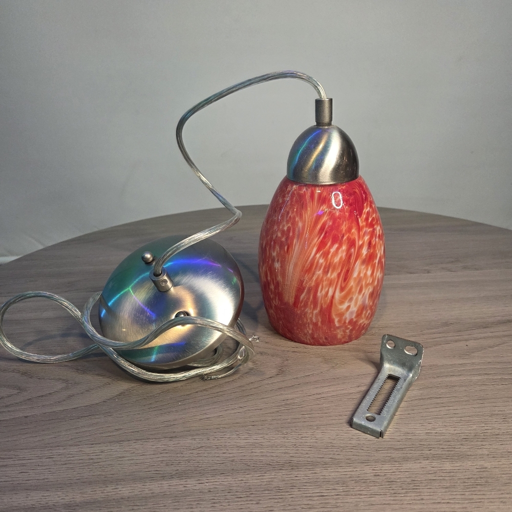 NIB Contemporary Pendant Light, Red Marble & Brushed Nickel